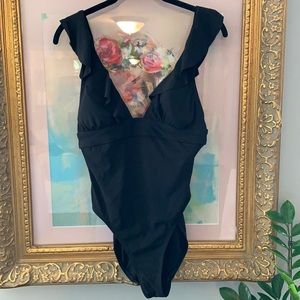 Robin Piccone Deep V Ruffle One Piece Bathing Suit